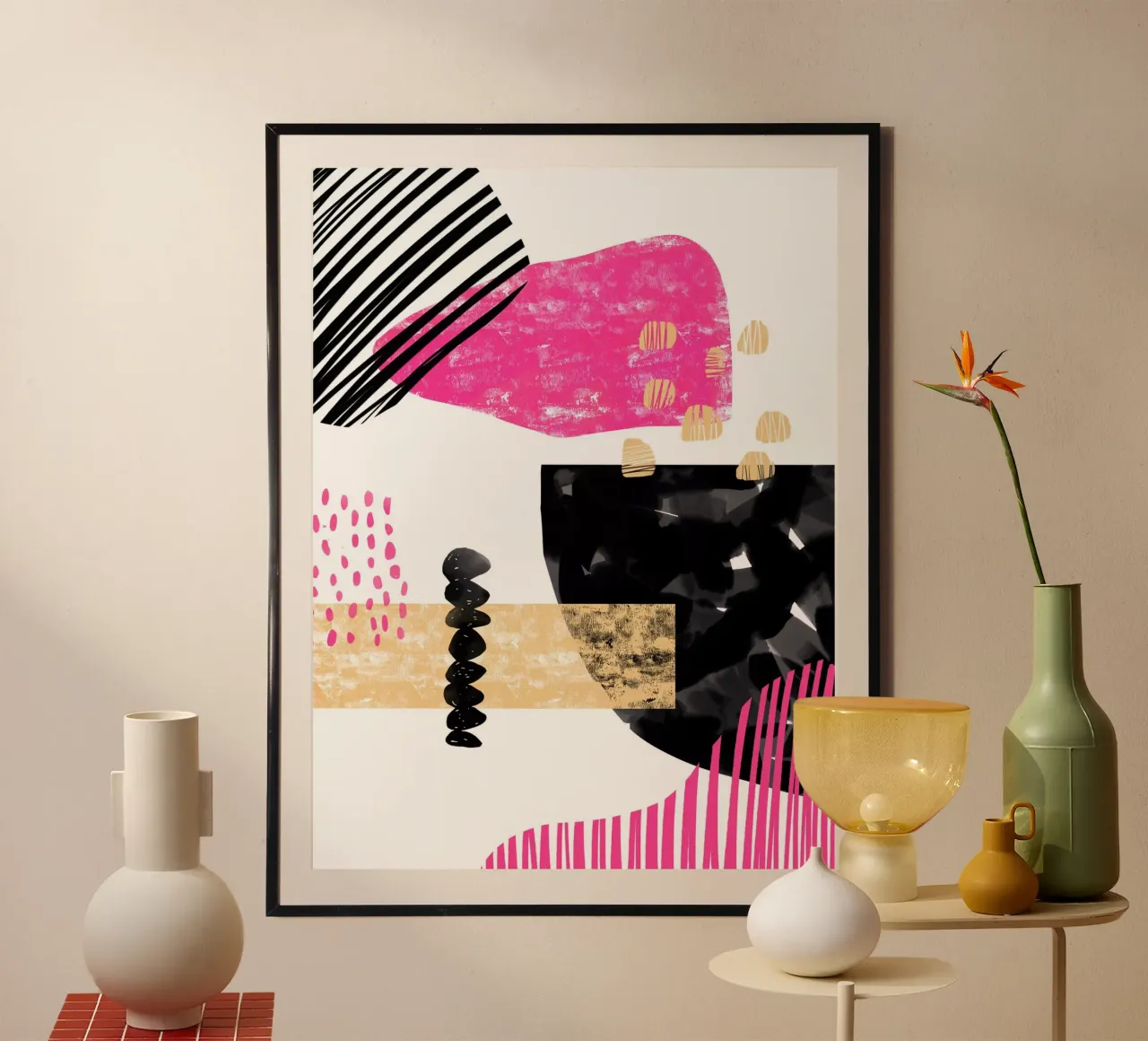 Rosa astratta poster con telaio in legno da Kim Hubball Studio