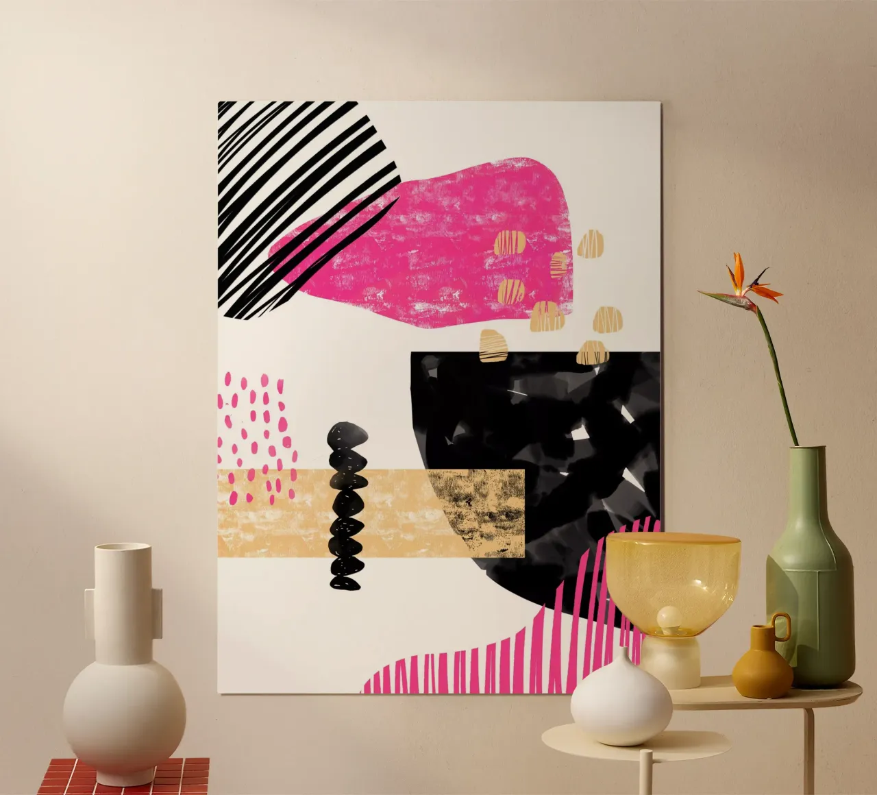Rosa astratta poster con telaio in legno da Kim Hubball Studio