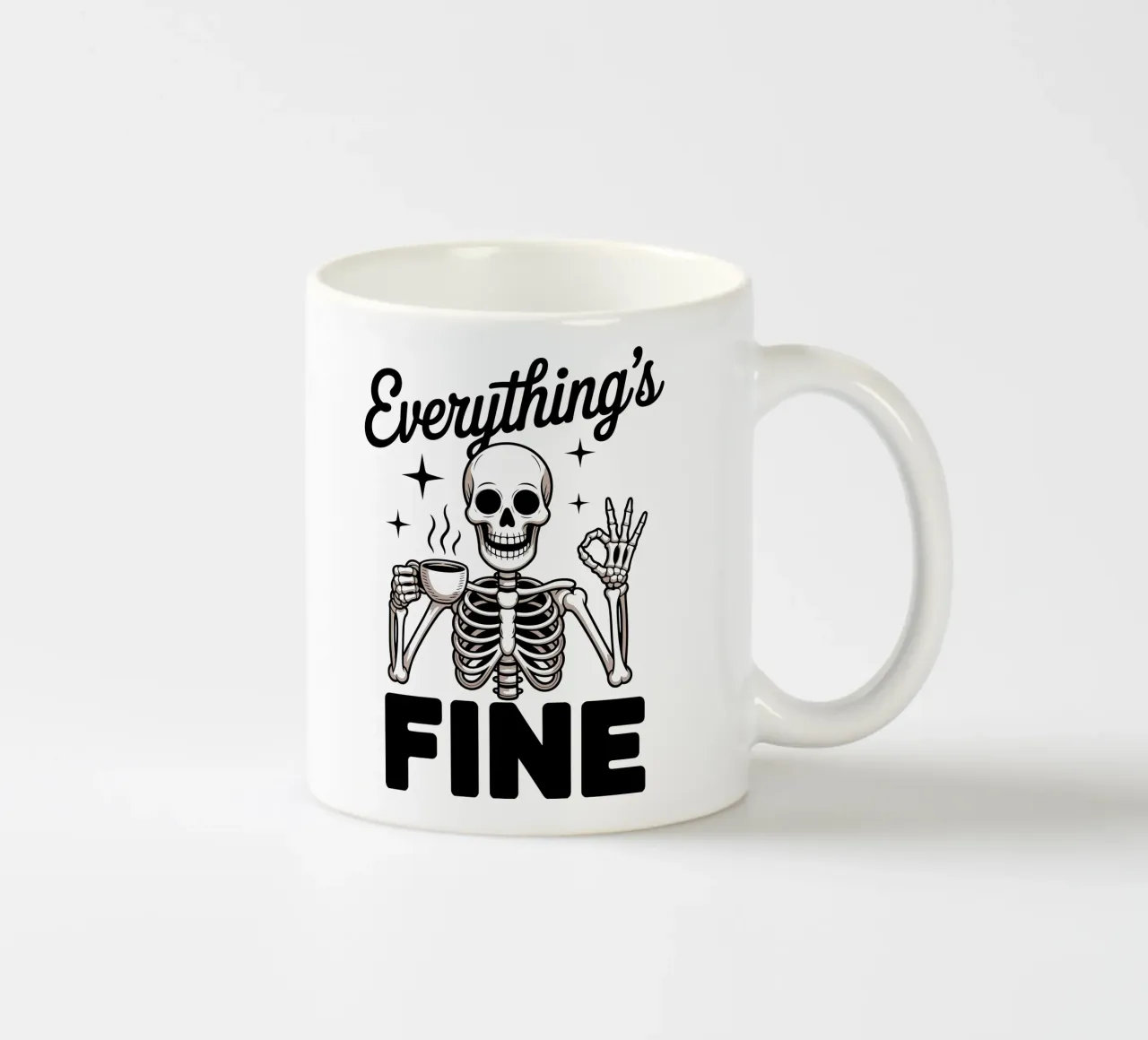 Tutto va bene - Squelette Zen et Café tazza in ceramica da Plain Thoughts