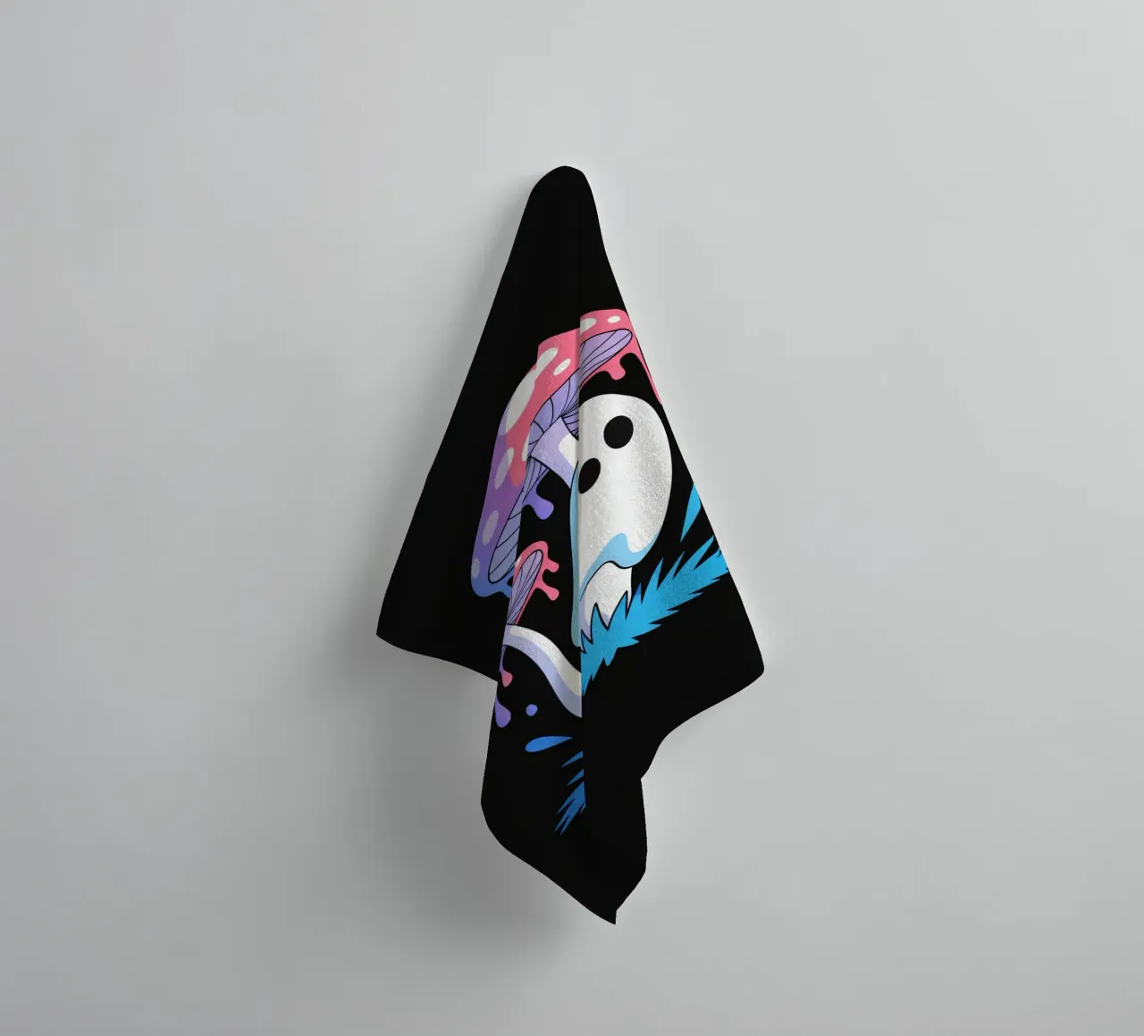 Ghost Mushrooms - Cute & Trippy Vibes towel by Plain Thoughts