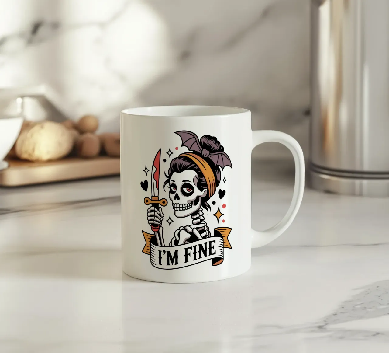 Tatuaggio ironico - Scheletro di Halloween tazza in ceramica da Plain Thoughts