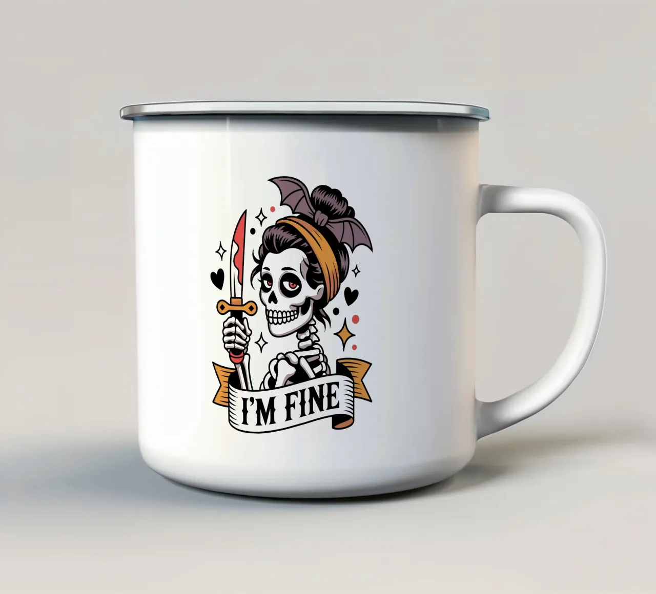 Tatuaggio ironico - Scheletro di Halloween tazza in smalto da Plain Thoughts