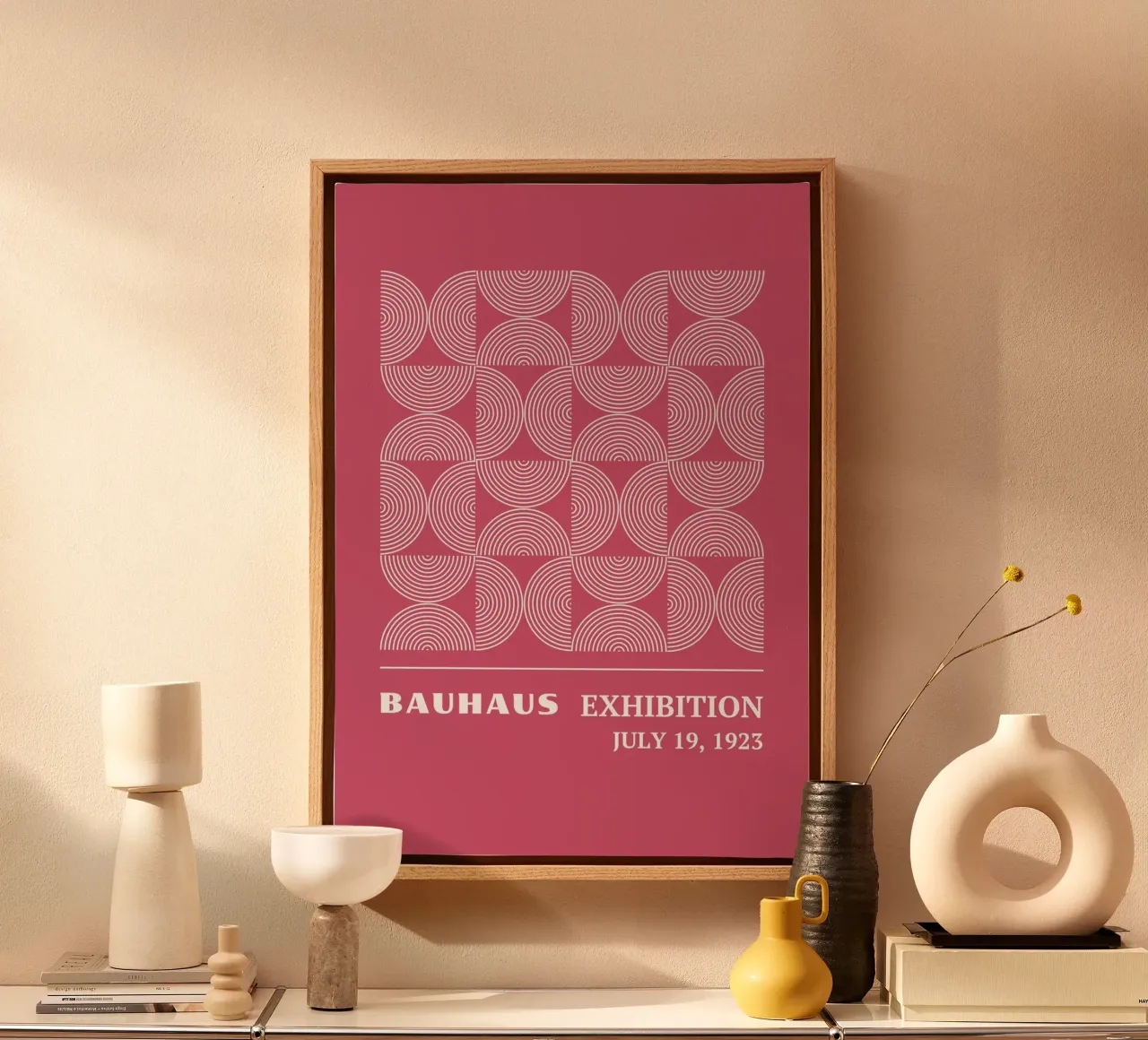 Bauhaus Op Art Circles | Pink Concentric Line Pattern canvas by Grungeo
