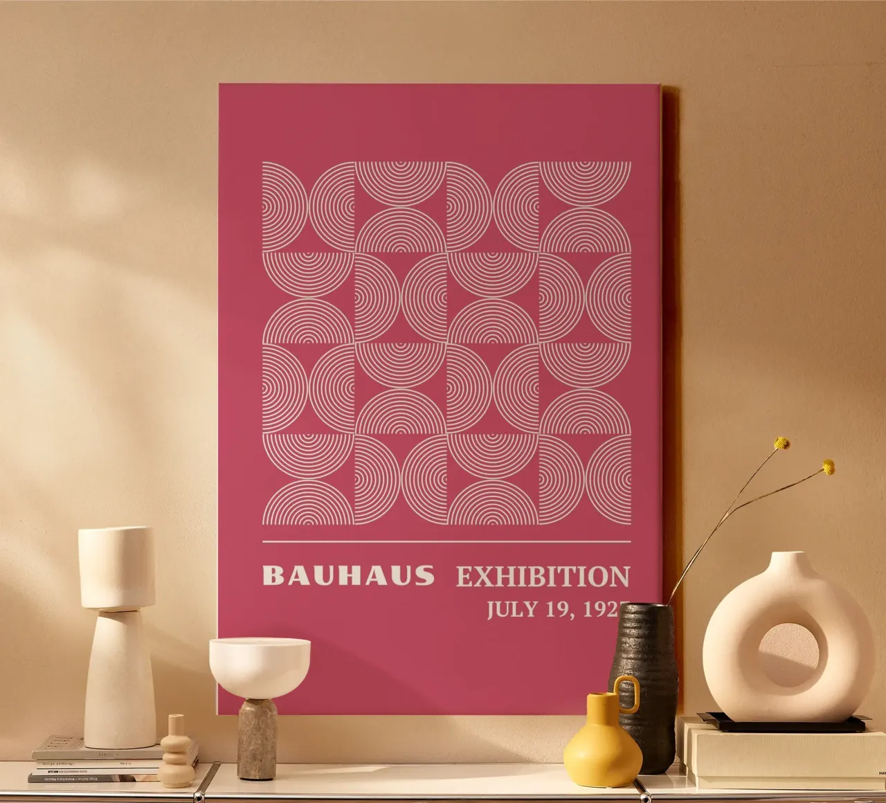 Bauhaus Op Art Circles | Pink Concentric Line Pattern canvas by Grungeo