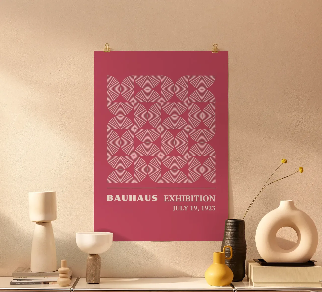 Bauhaus Op Art Circles | Rosa Modello a linee concentriche poster da Grungeo
