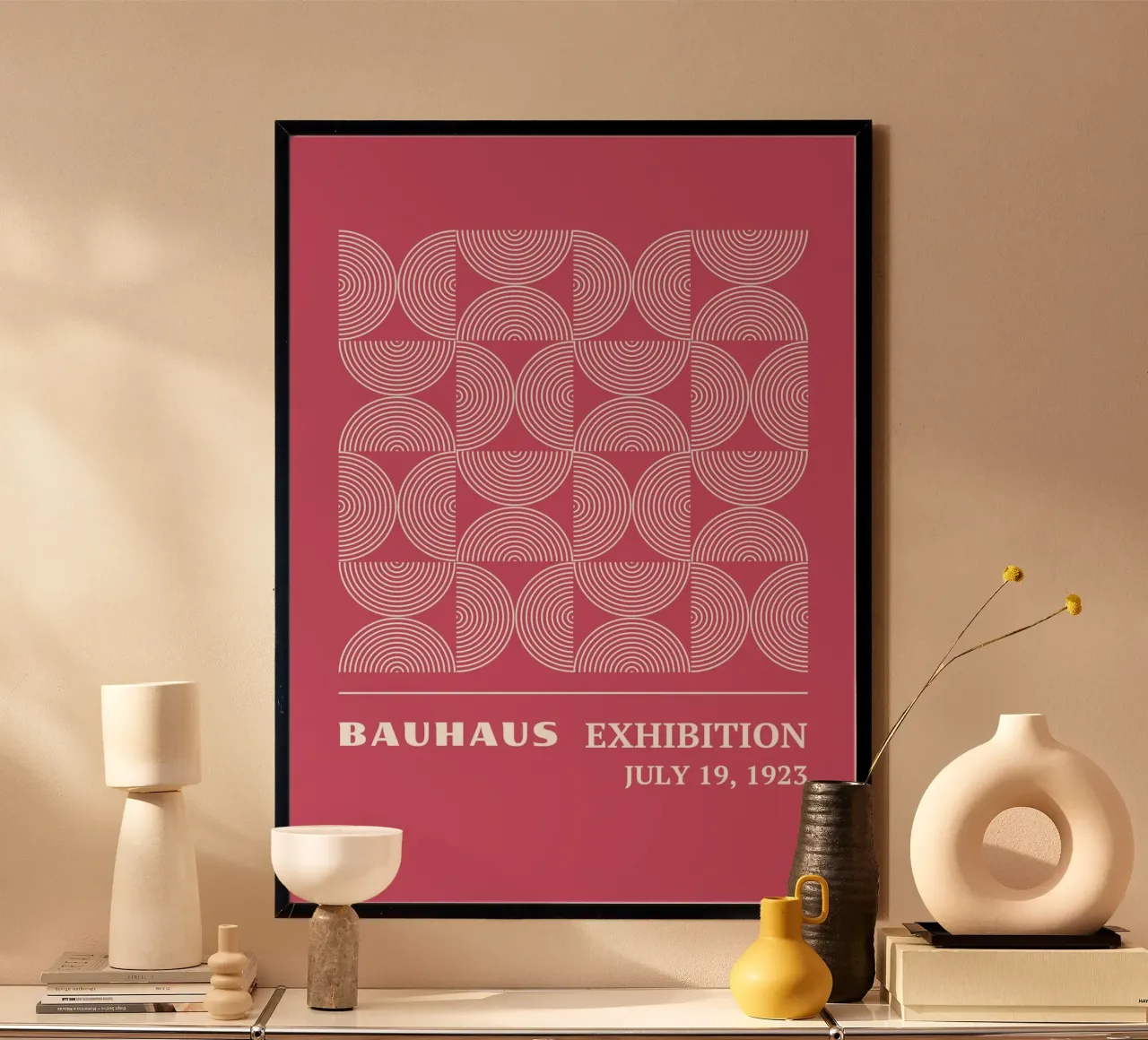 Bauhaus Op Art Circles | Rosa Modello a linee concentriche poster da Grungeo