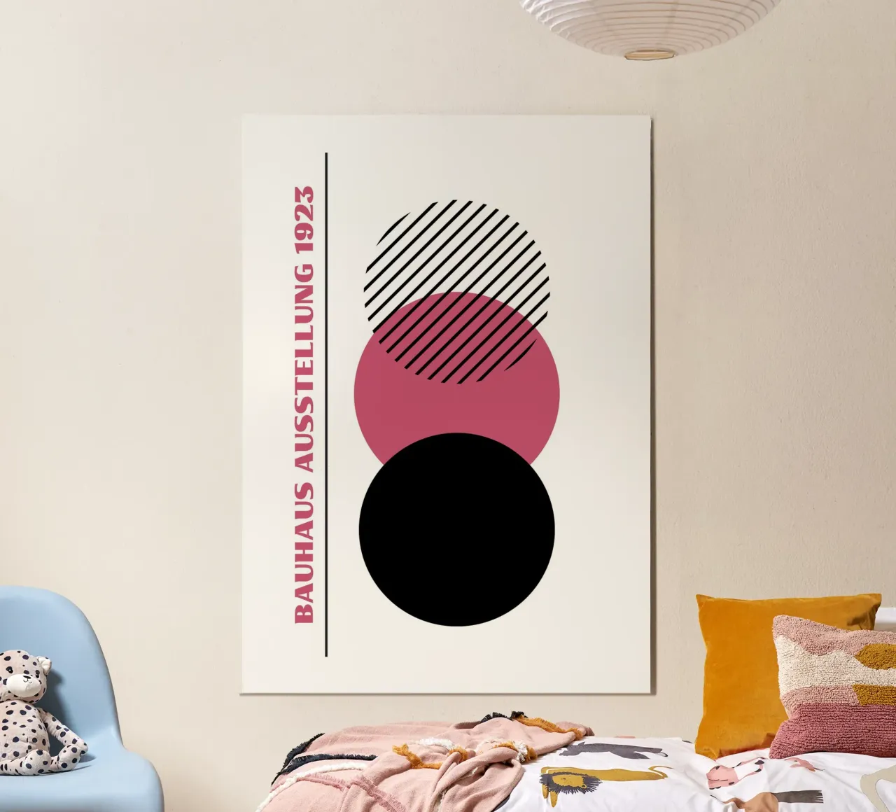 Bauhaus Circles Stack Abstract | Pink, Black & Line Art 1923 alluminio dibond da Grungeo