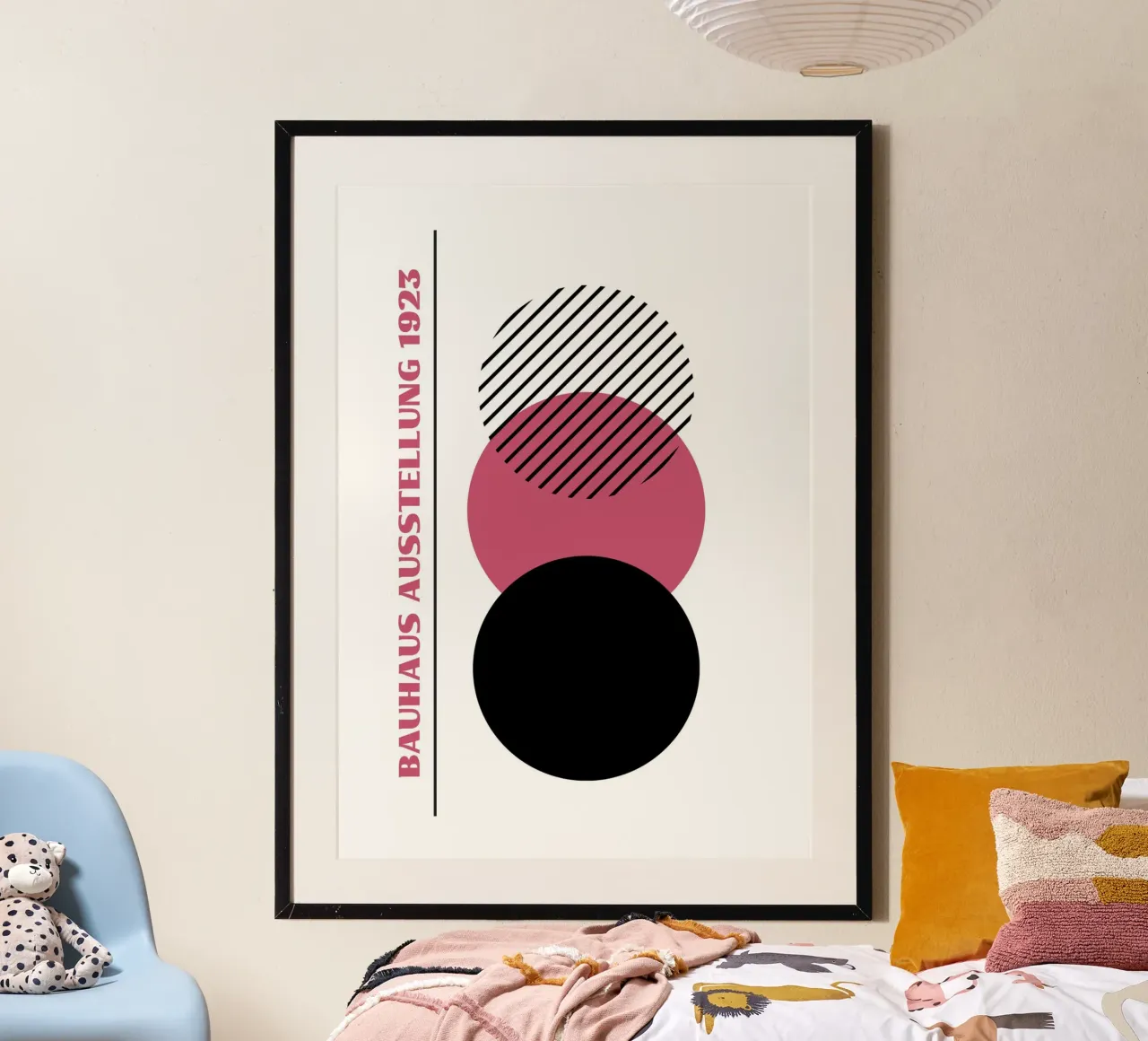 Bauhaus Circles Stack Abstract | Pink, Black & Line Art 1923 carta hahnemühle da Grungeo