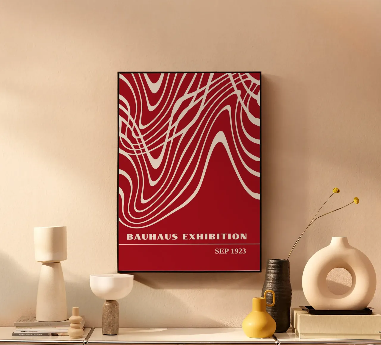 Bauhaus Op Art Flow | Rosso Linee ondulate Astratto 1923 alluminio dibond da Grungeo