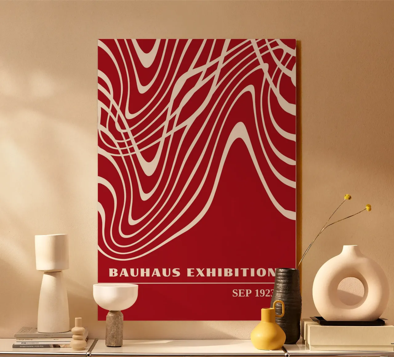 Bauhaus Op Art Flow | Rosso Linee ondulate Astratto 1923 alluminio dibond da Grungeo