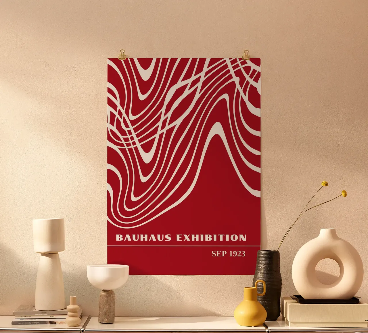 Bauhaus Op Art Flow | Rosso Linee ondulate Astratto 1923 carta hahnemühle da Grungeo