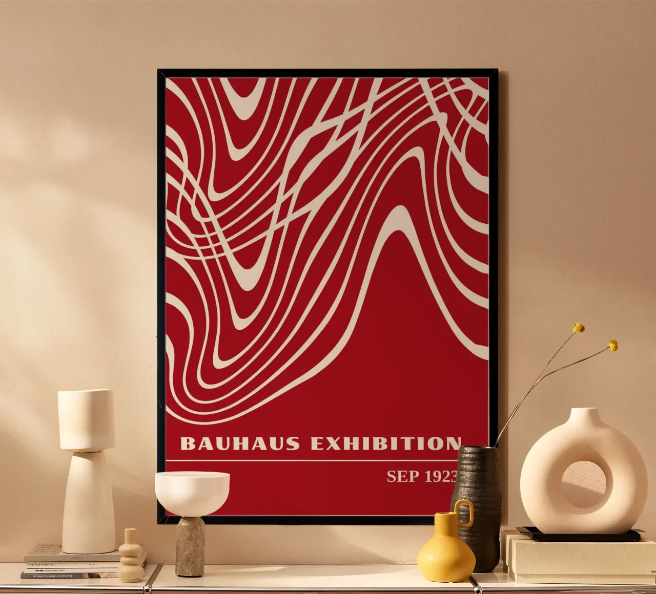 Bauhaus Op Art Flow | Rosso Linee ondulate Astratto 1923 carta hahnemühle da Grungeo