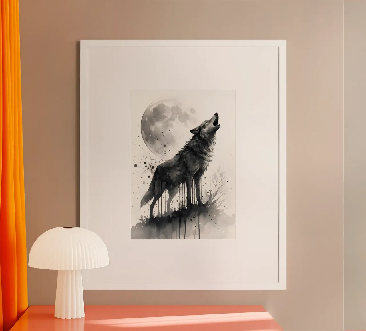 Lone Wolf Howling at Moon Watercolor Print | Monochromatic carta hahnemühle da Monochromatic Drips