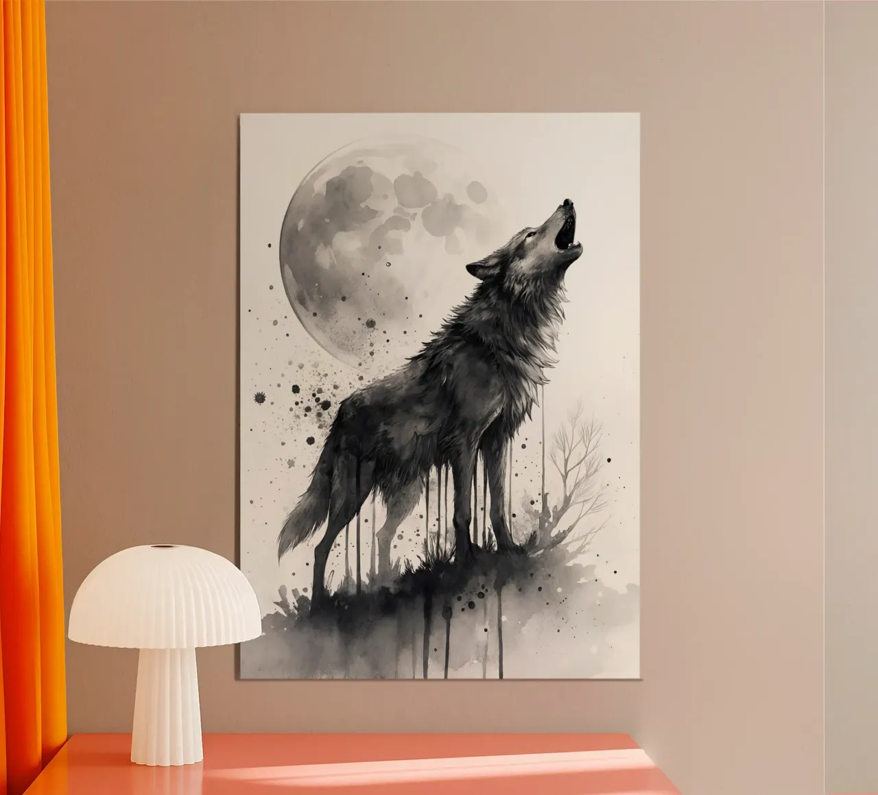 Lone Wolf Howling at Moon Watercolor Print | Monochromatic carta hahnemühle da Monochromatic Drips