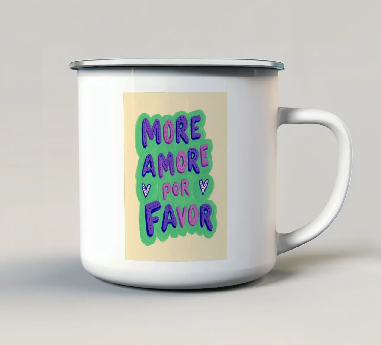 Più Amore por Favore, grün tazza in smalto da Carinaprint