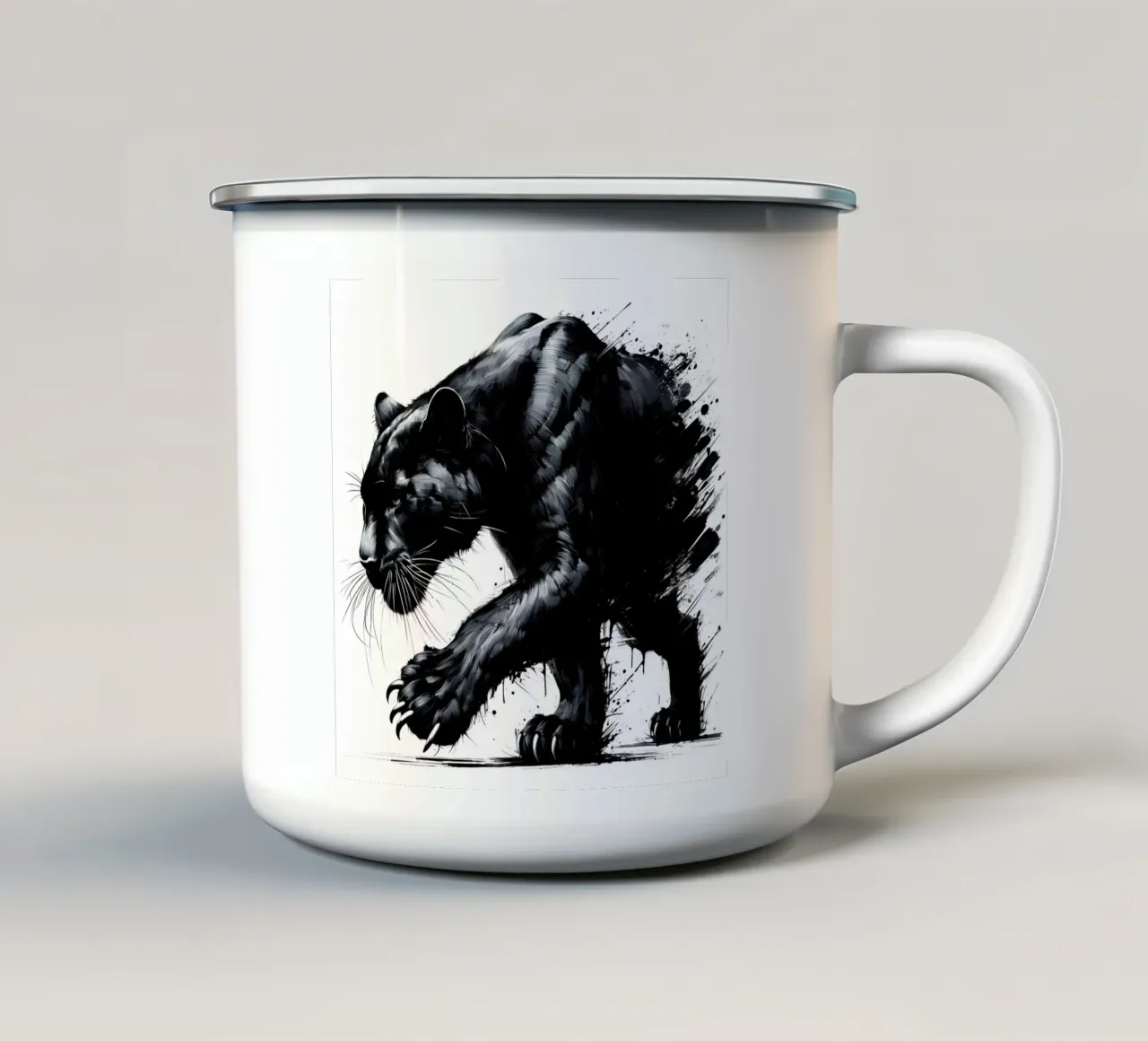 PANTERA NERA INAFFERRABILE tazza in smalto da ARTOMATIC