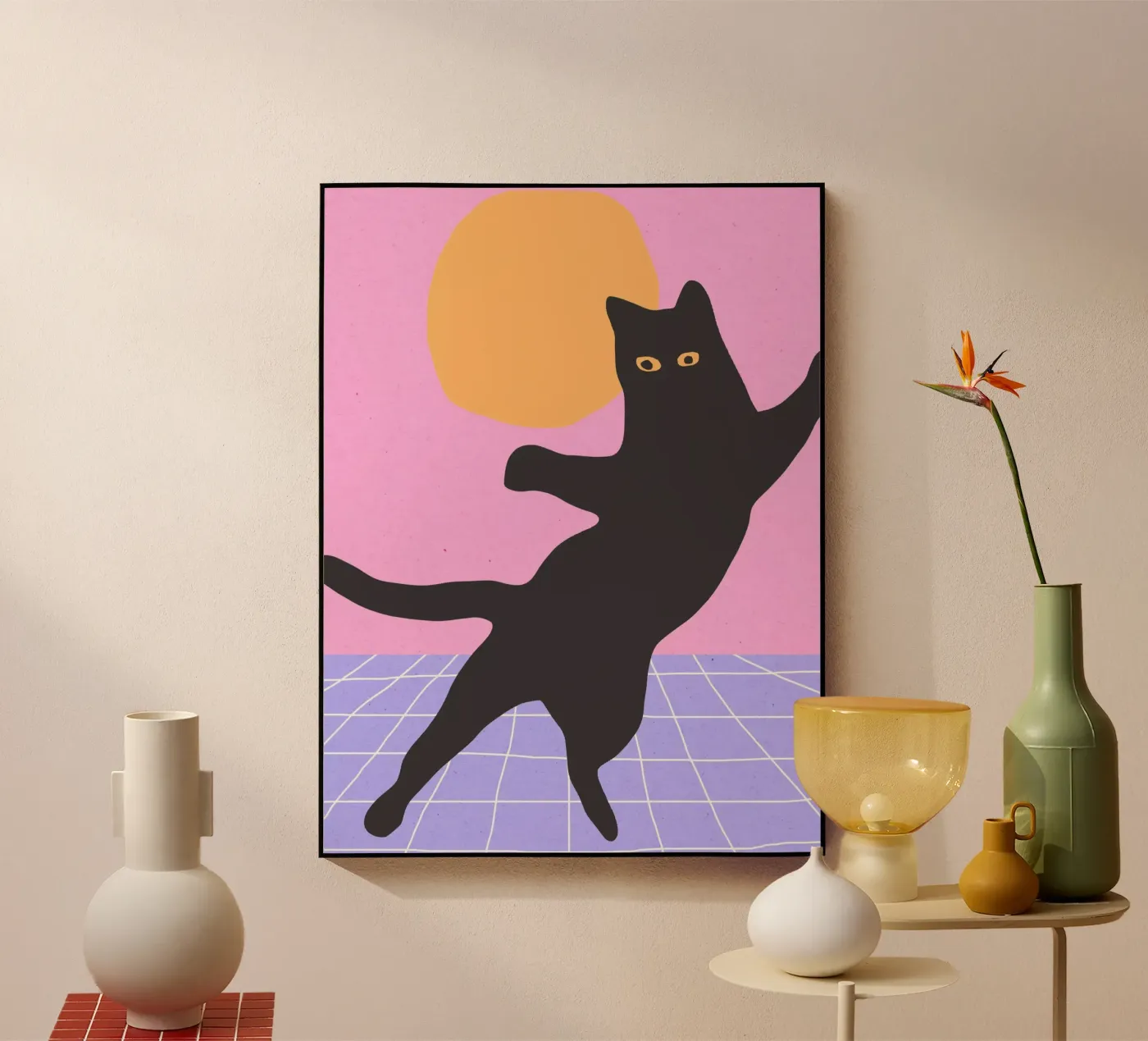 Disco Cat acryl van Kim Hubball Studio