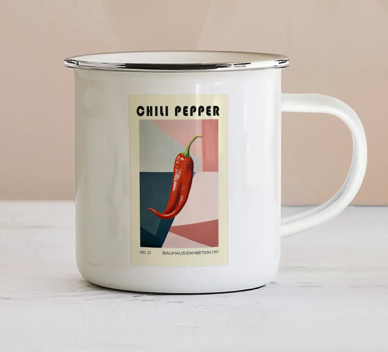 Peperoncino Bauhaus metà secolo tazza in smalto da kakaka