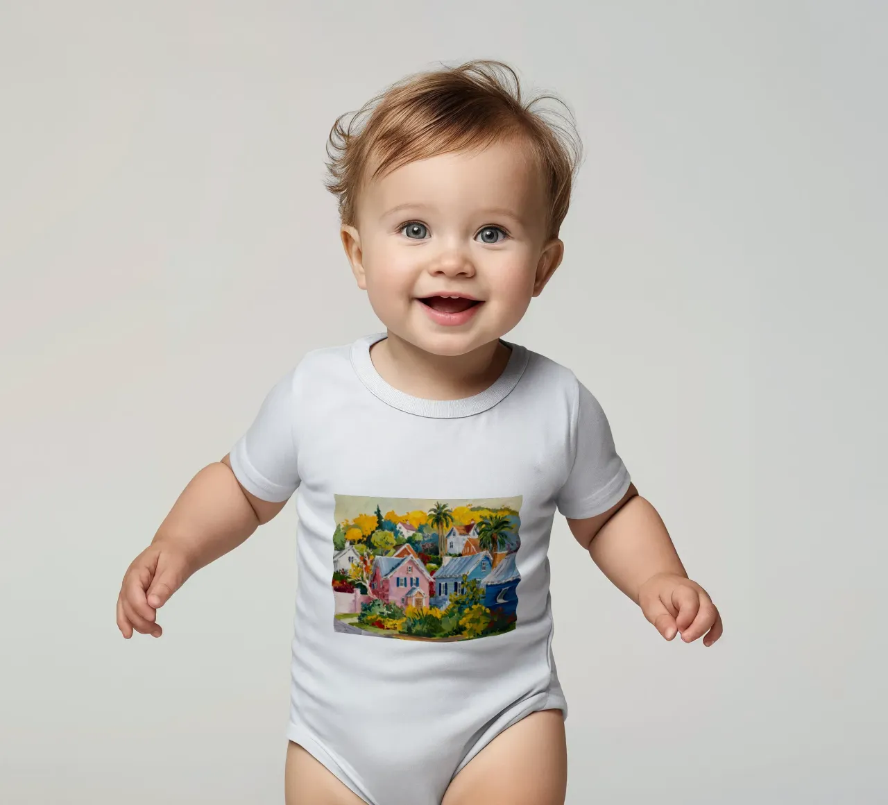 Patchwork del villaggio di Hillside body neonato maniche corte da Angkasa Mist
