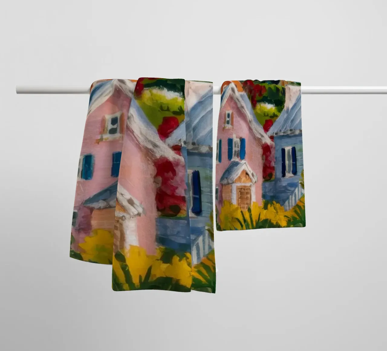 Patchwork del villaggio di Hillside asciugamano da bagno da Angkasa Mist