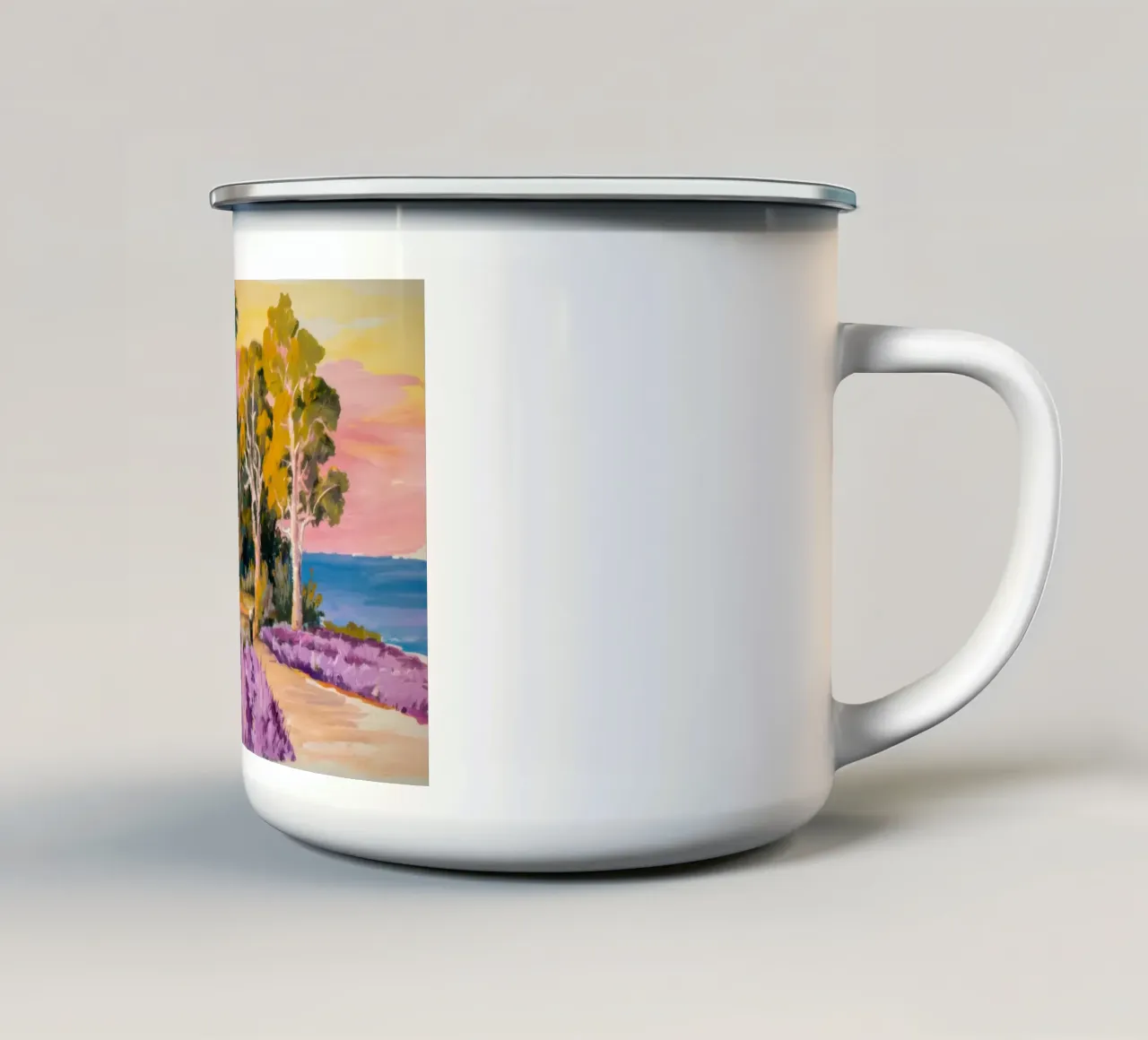 Casa sulla spiaggia della lavanda tazza in smalto da Angkasa Mist