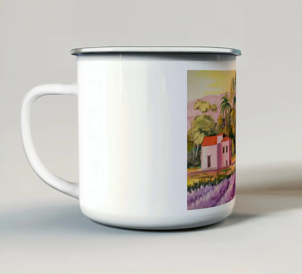 Casa sulla spiaggia della lavanda tazza in smalto da Angkasa Mist