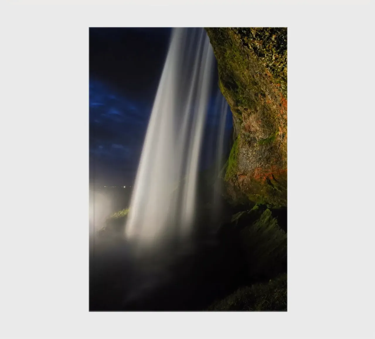 Behind the waterfall at night notebook by Fjöllart