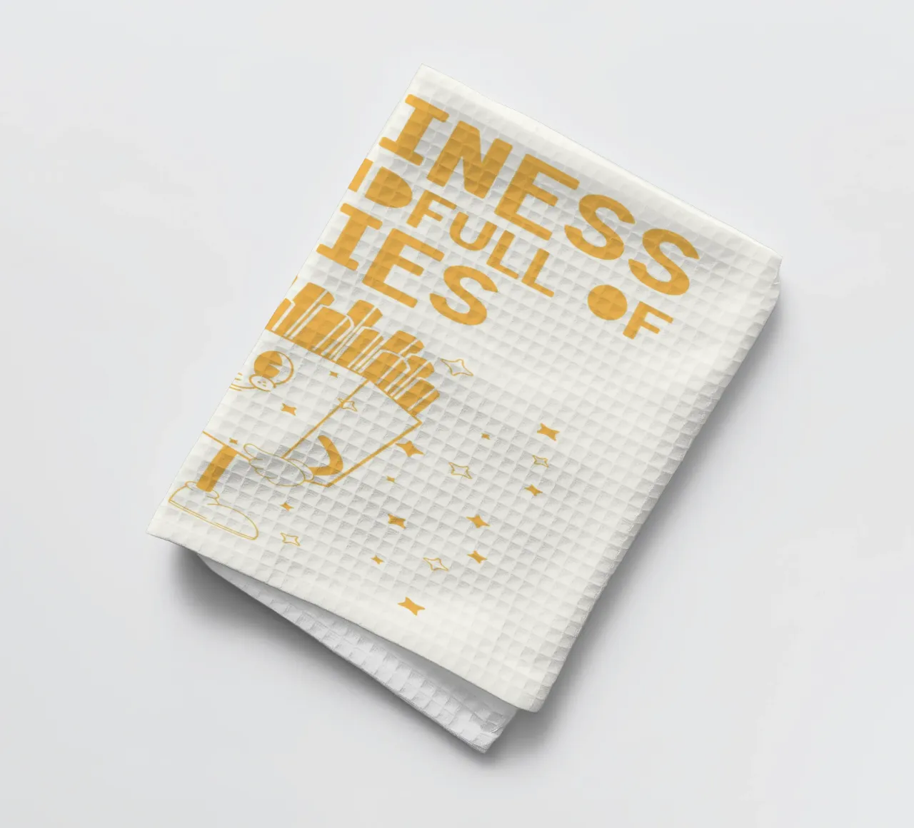 Retro Fries Character Happiness Yellow White tea towel by Studio Frances M
