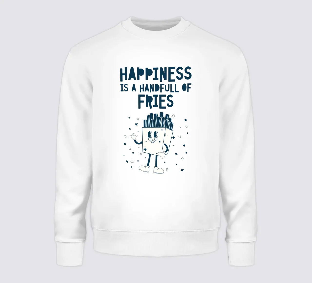 Carácter retro de las patatas fritas Felicidad Azul Blanco sudadera de Studio Frances M