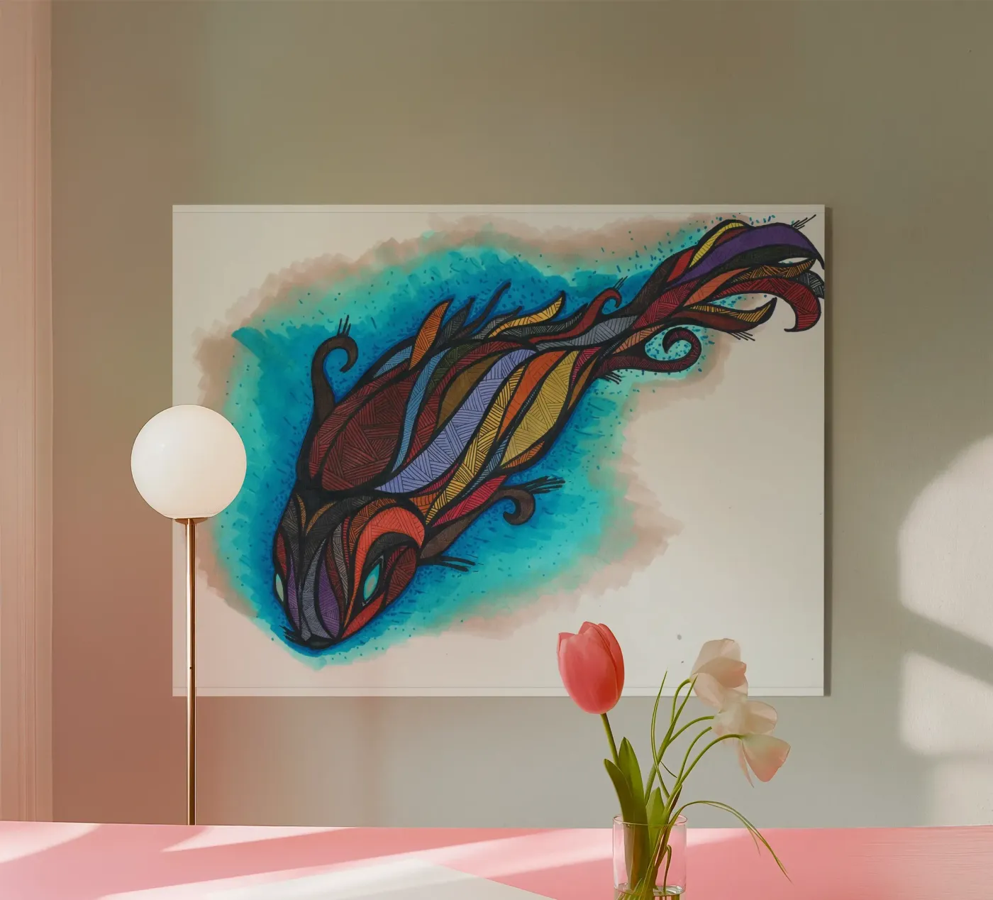 Rainbow Koi acryl van sini-bini