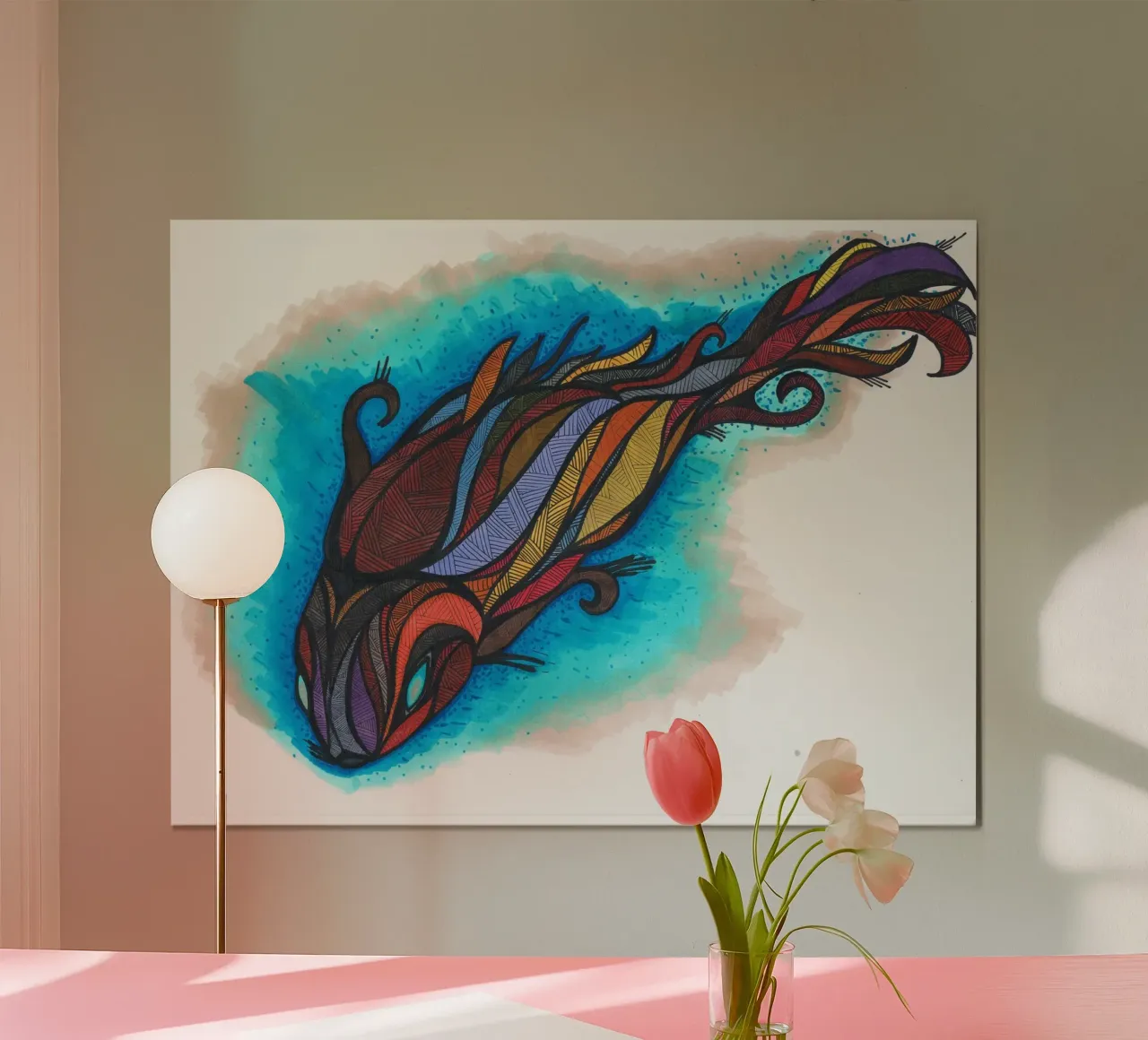 Rainbow Koi carta hahnemühle da sini-bini