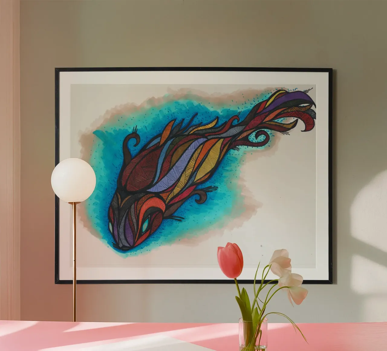 Rainbow Koi carta hahnemühle da sini-bini