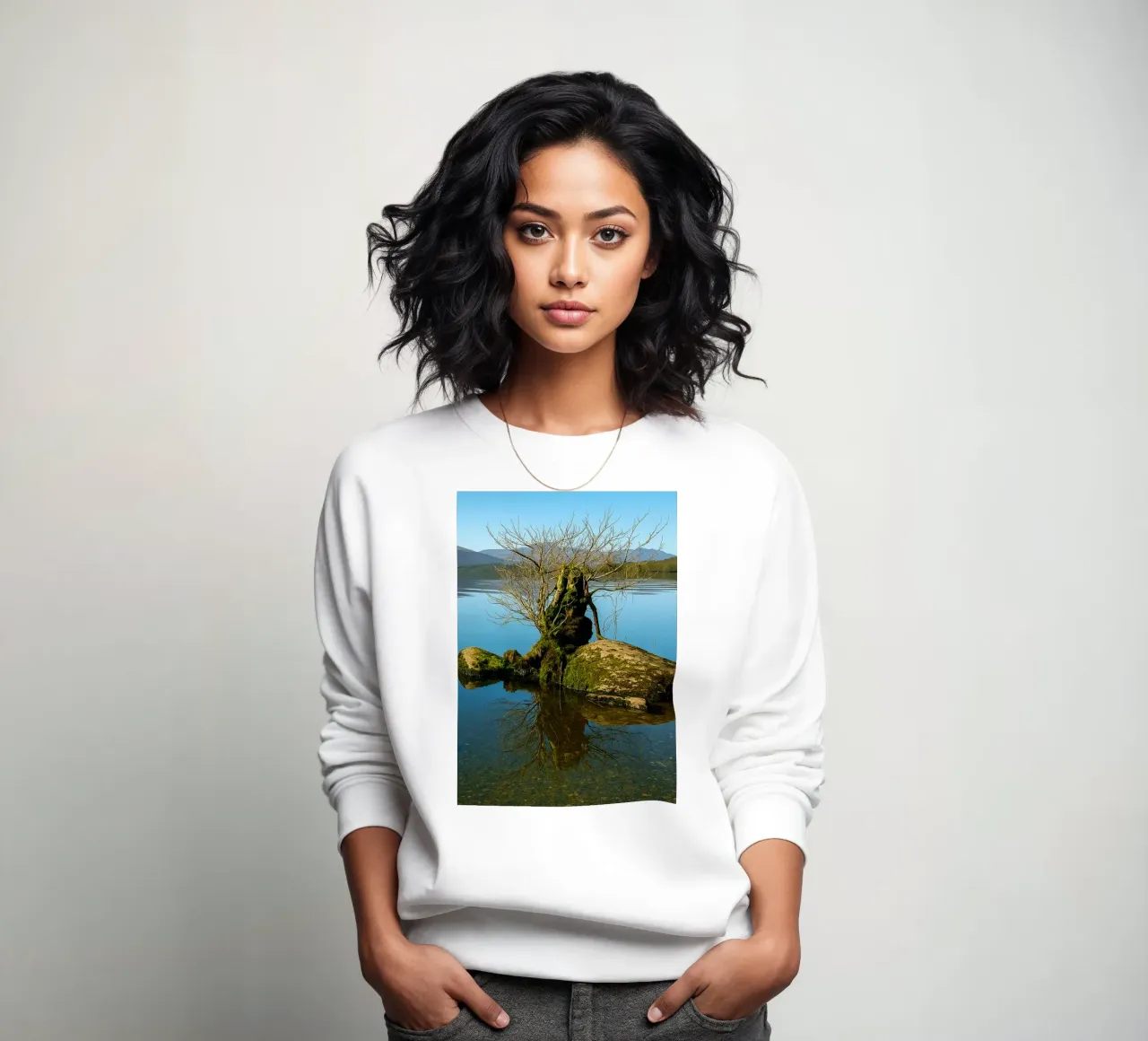 dry tree in the middle of lake sweatshirt by tamarind