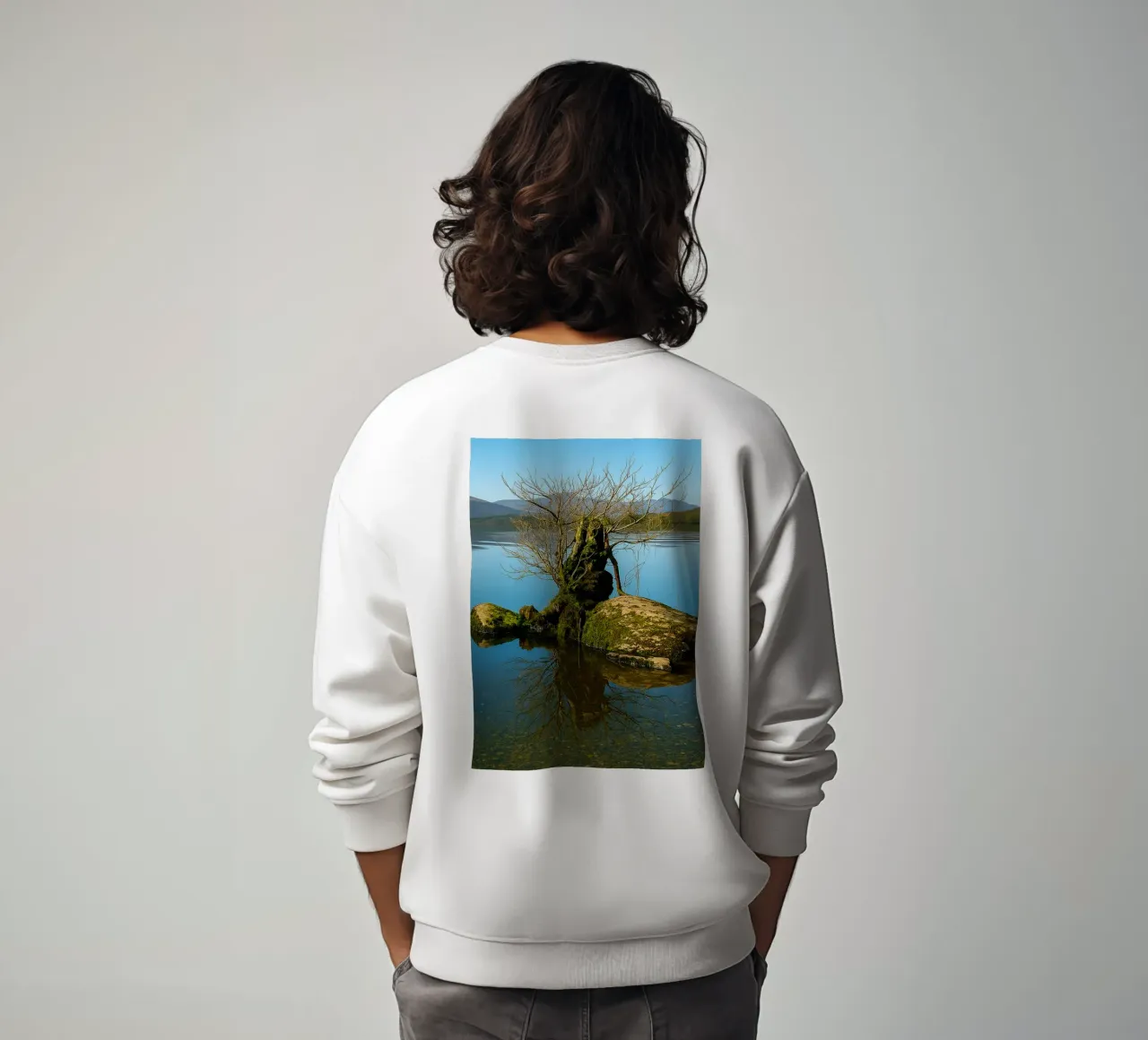 dry tree in the middle of lake sweatshirt by tamarind