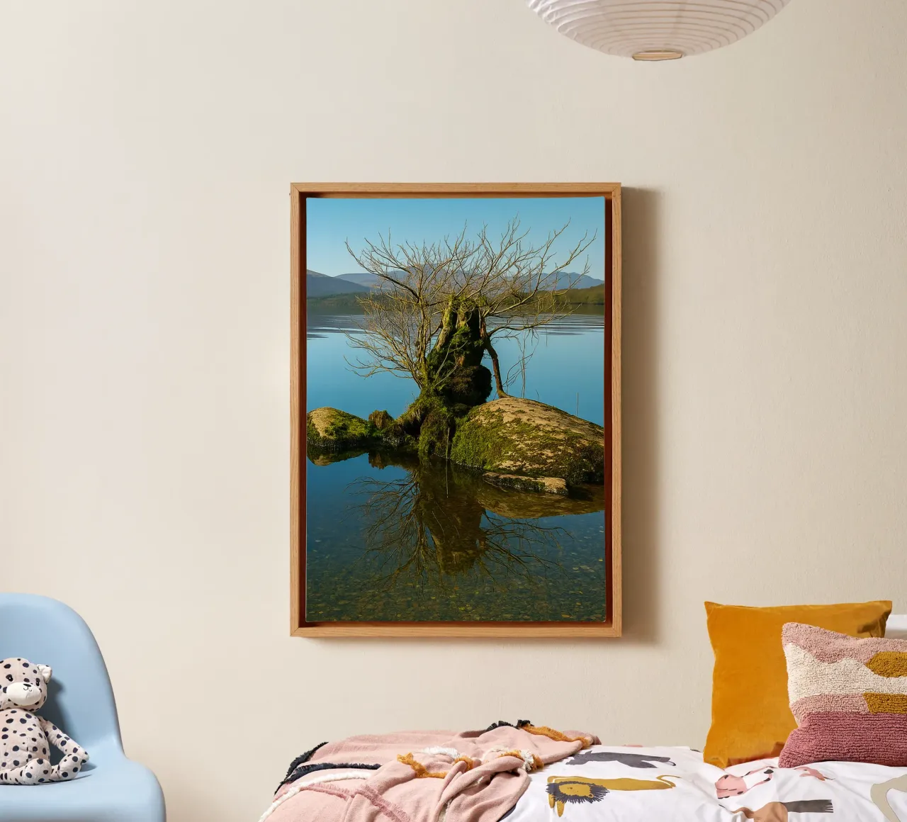 dry tree in the middle of lake canvas by tamarind