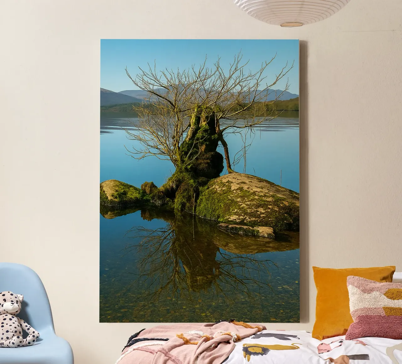 dry tree in the middle of lake canvas by tamarind