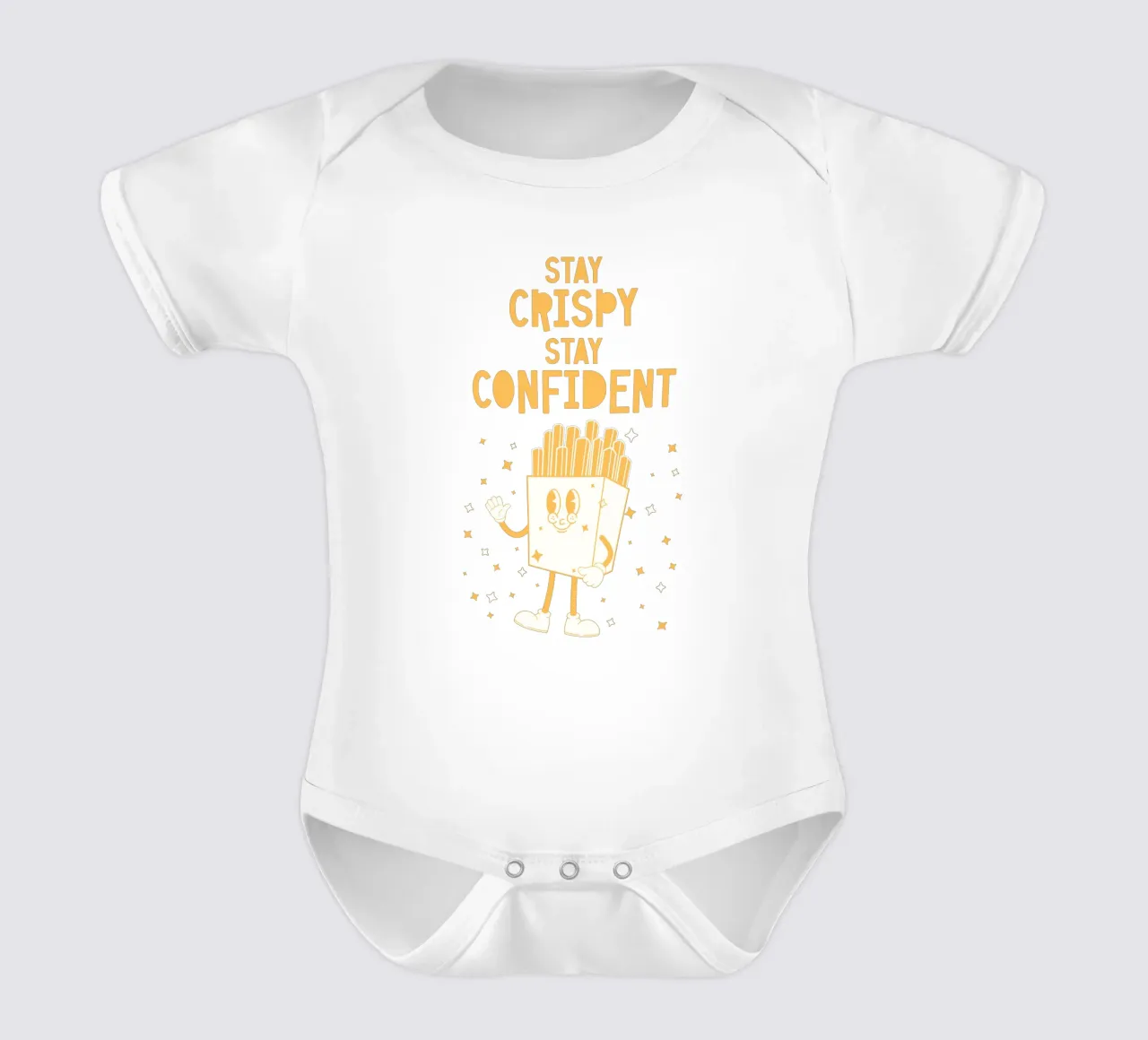 Retro French Character Stay Crispy Stay Confident Jaune Blanc body bébé de Studio Frances M