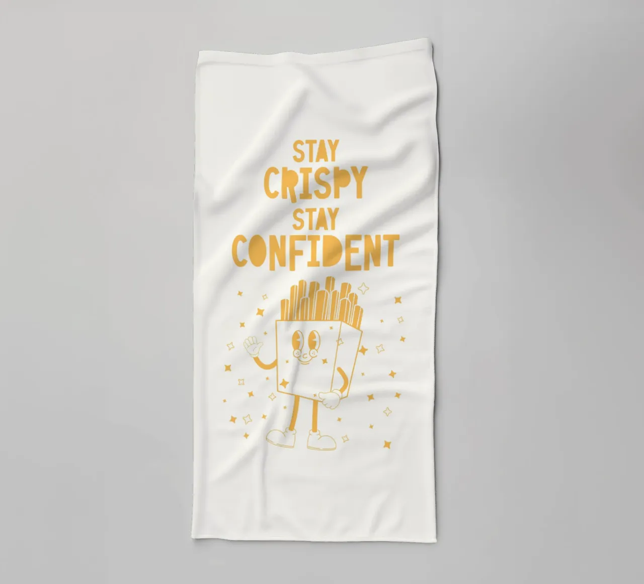 Retro French Character Stay Crispy Stay Confident Jaune Blanc serviette de bain de Studio Frances M