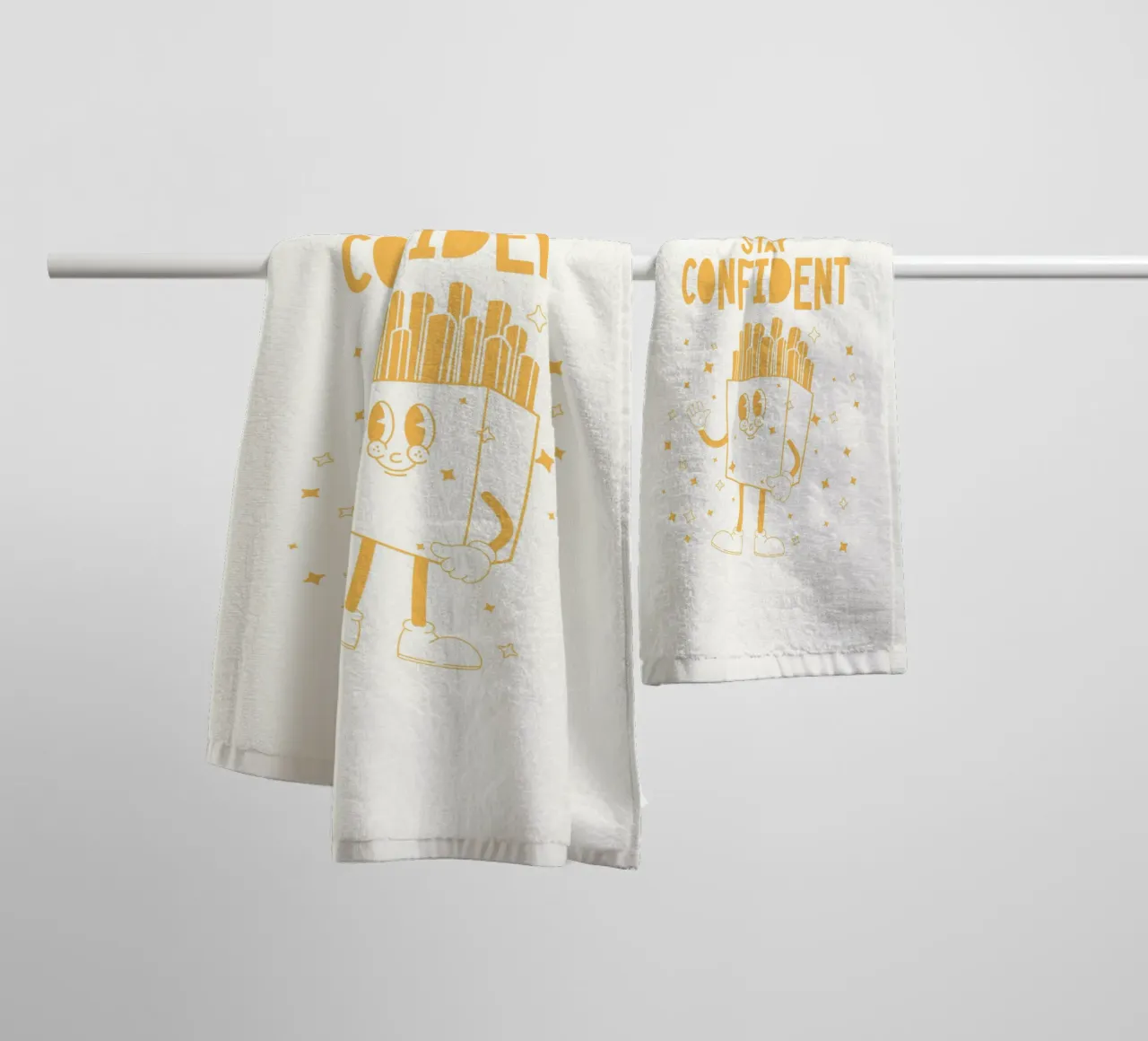 Retro French Character Stay Crispy Stay Confident Jaune Blanc serviette de bain de Studio Frances M