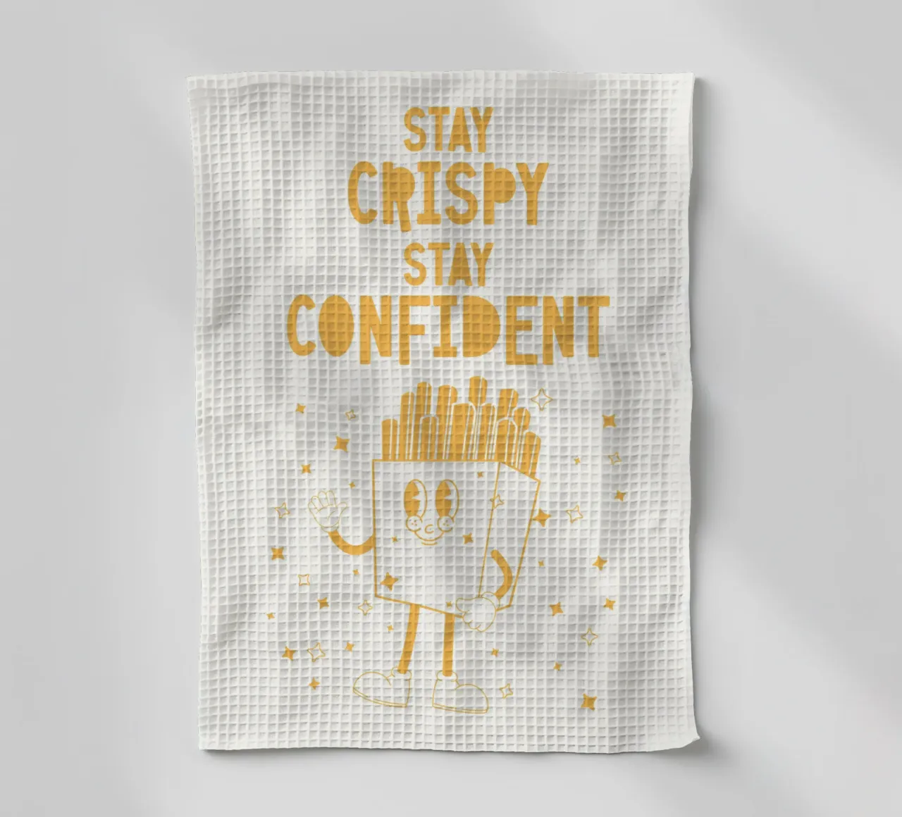 Retro French Character Stay Crispy Stay Confident Jaune Blanc torchon de Studio Frances M