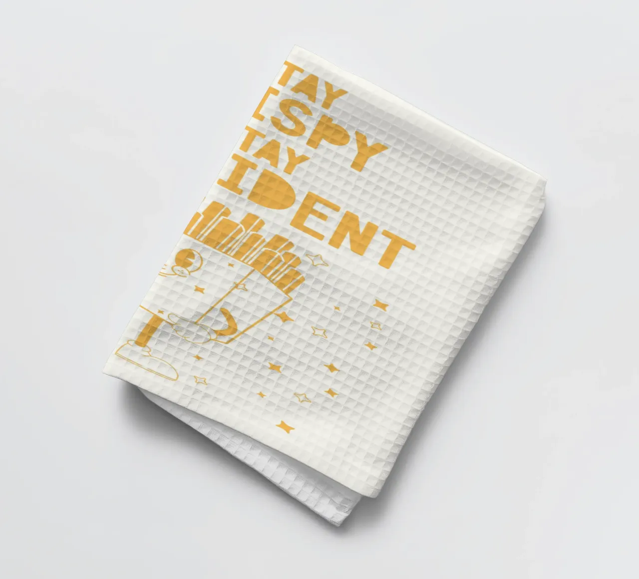 Retro French Character Stay Crispy Stay Confident Jaune Blanc torchon de Studio Frances M