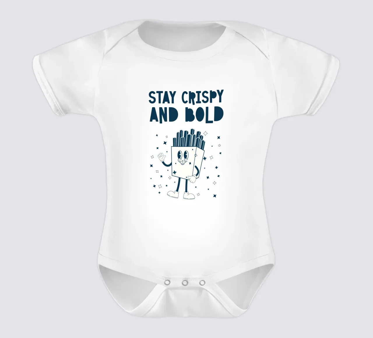 Retro Fries Character Stay Crispy And Bold Azul Blanco body de bebé de Studio Frances M