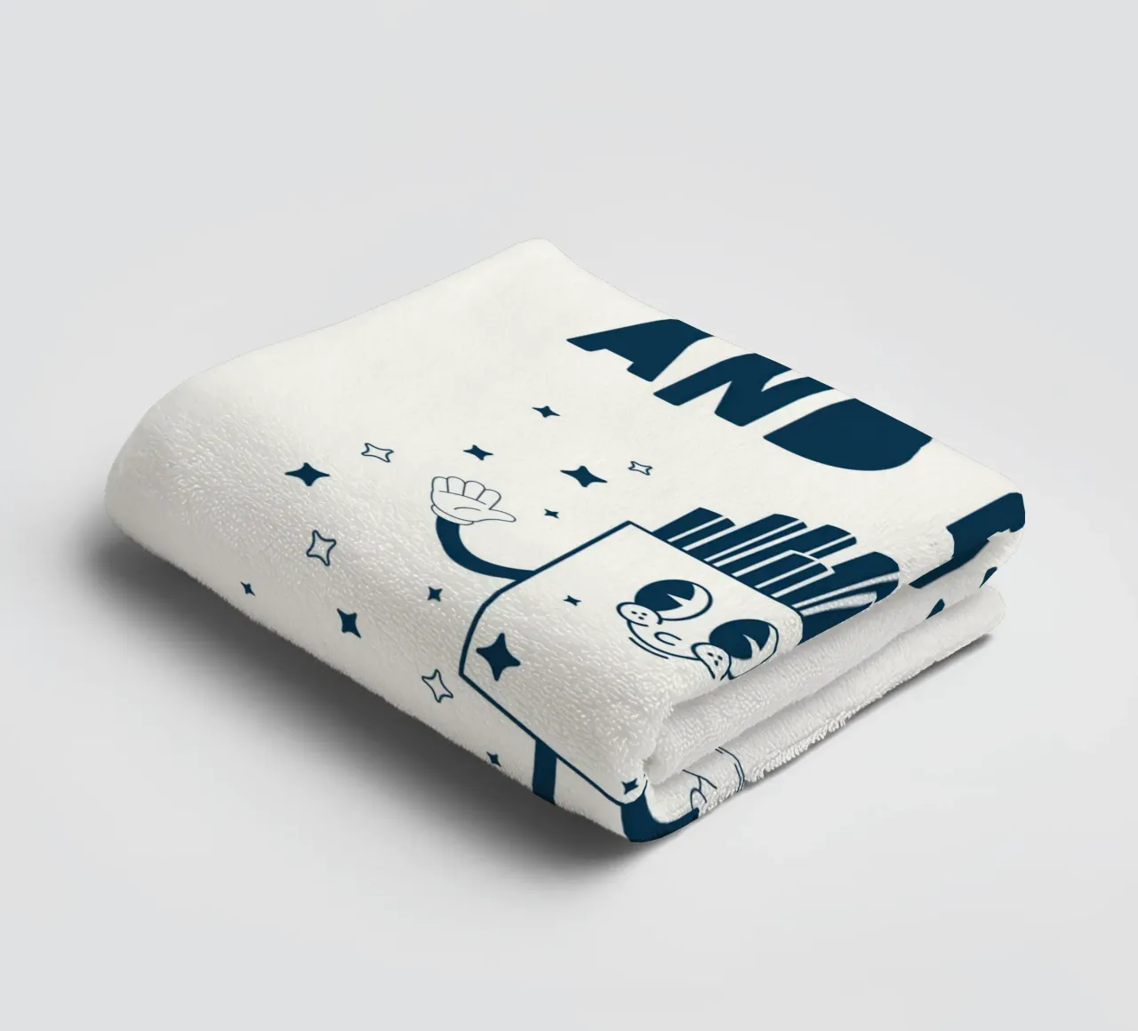 Retro Frietjes Karakter Blijf Knapperig En Vet Blauw Wit badhanddoek van Studio Frances M