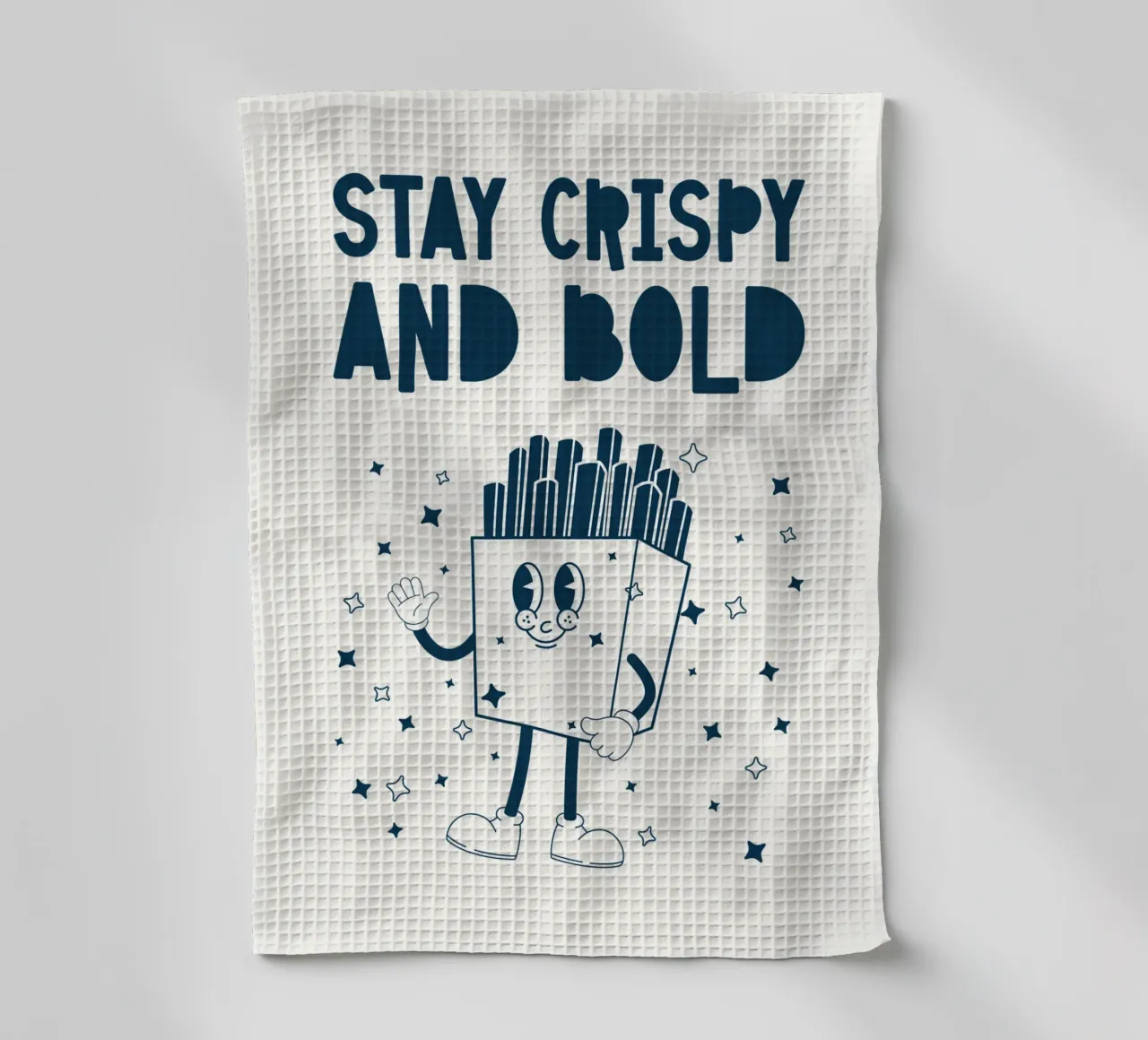 Retro French Character Stay Crispy And Bold Bleu Blanc torchon de Studio Frances M