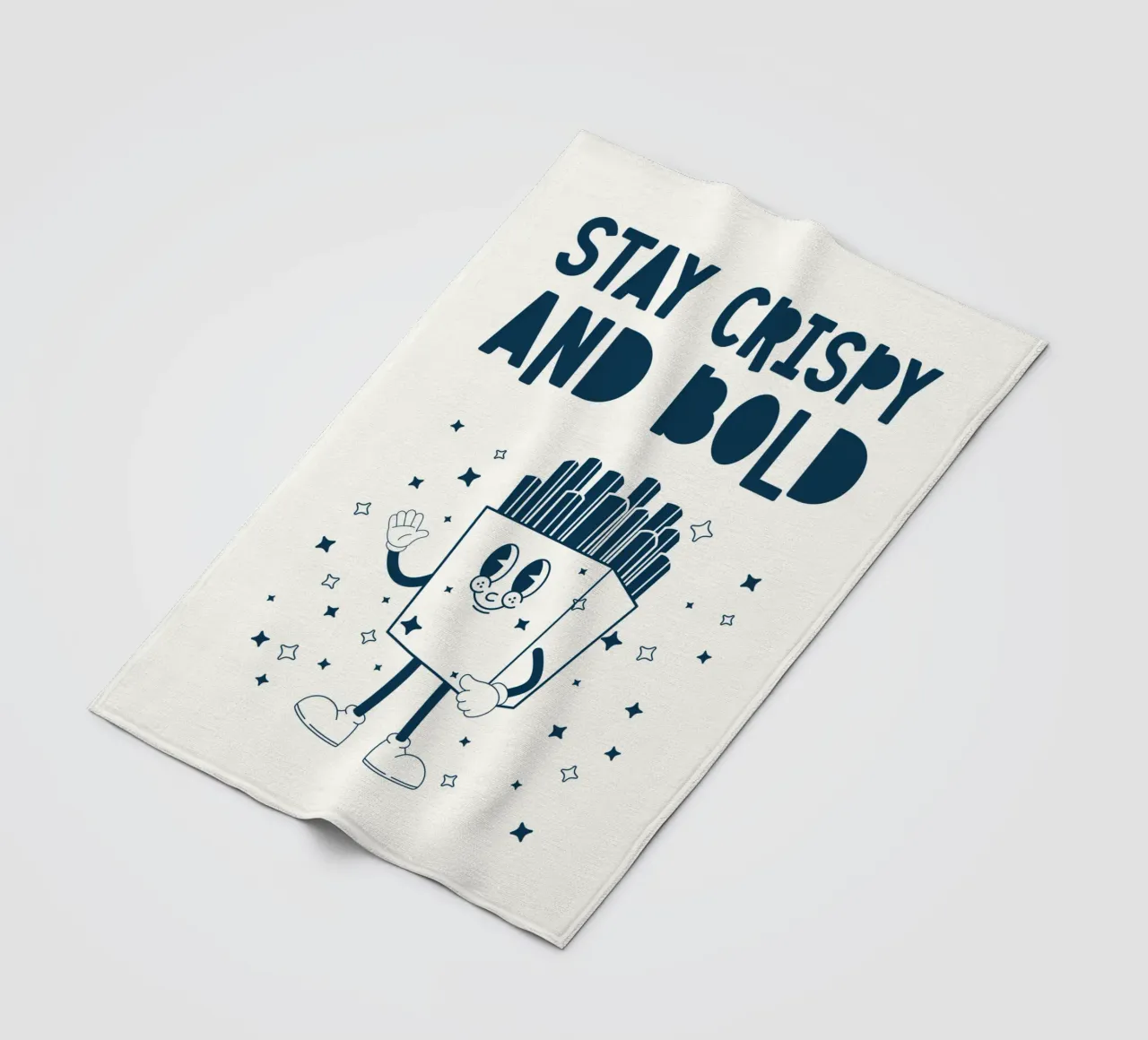 Retro Pommes Charakter Stay Crispy And Bold Blau Weiß Fleecedecke von Studio Frances M