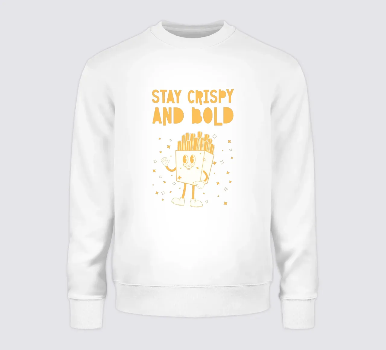 Retro Pommes Caractère Stay Crispy And Bold Jaune Blanc sweat de Studio Frances M