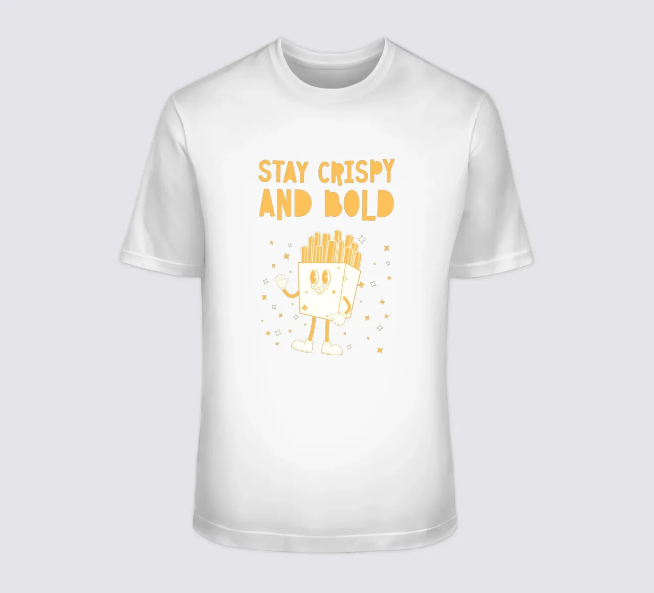 Patatine fritte retrò Personaggio che rimane croccante e audace in giallo bianco t-shirt da Studio Frances M
