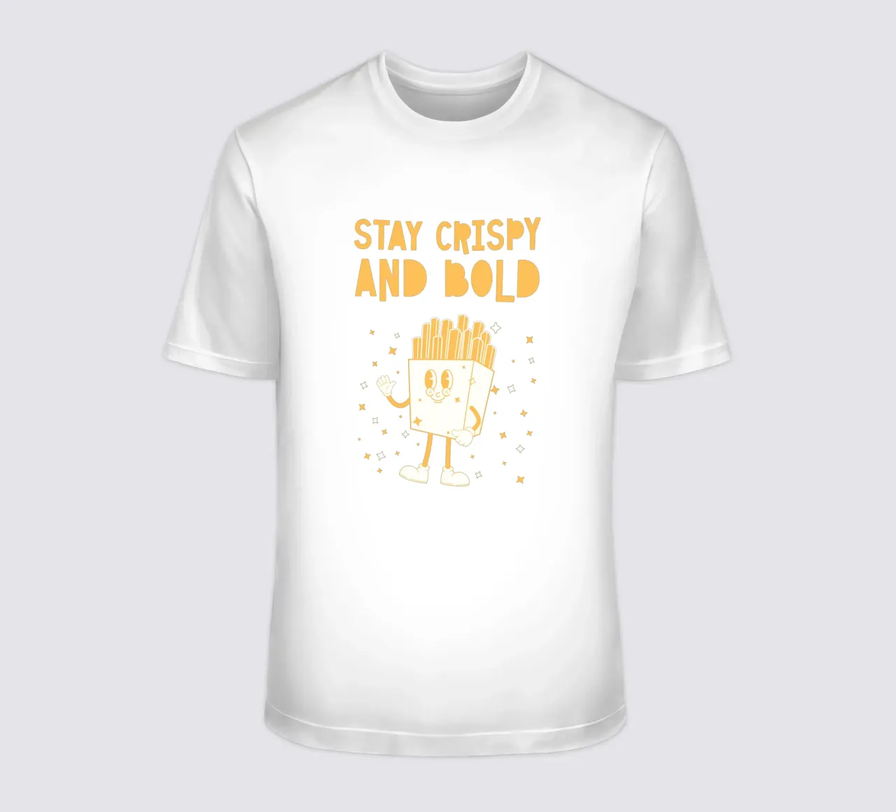 Retro Pommes Caractère Stay Crispy And Bold Jaune Blanc t-shirt de Studio Frances M