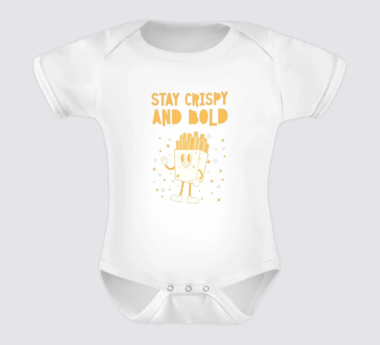 Retro Pommes Caractère Stay Crispy And Bold Jaune Blanc body bébé de Studio Frances M