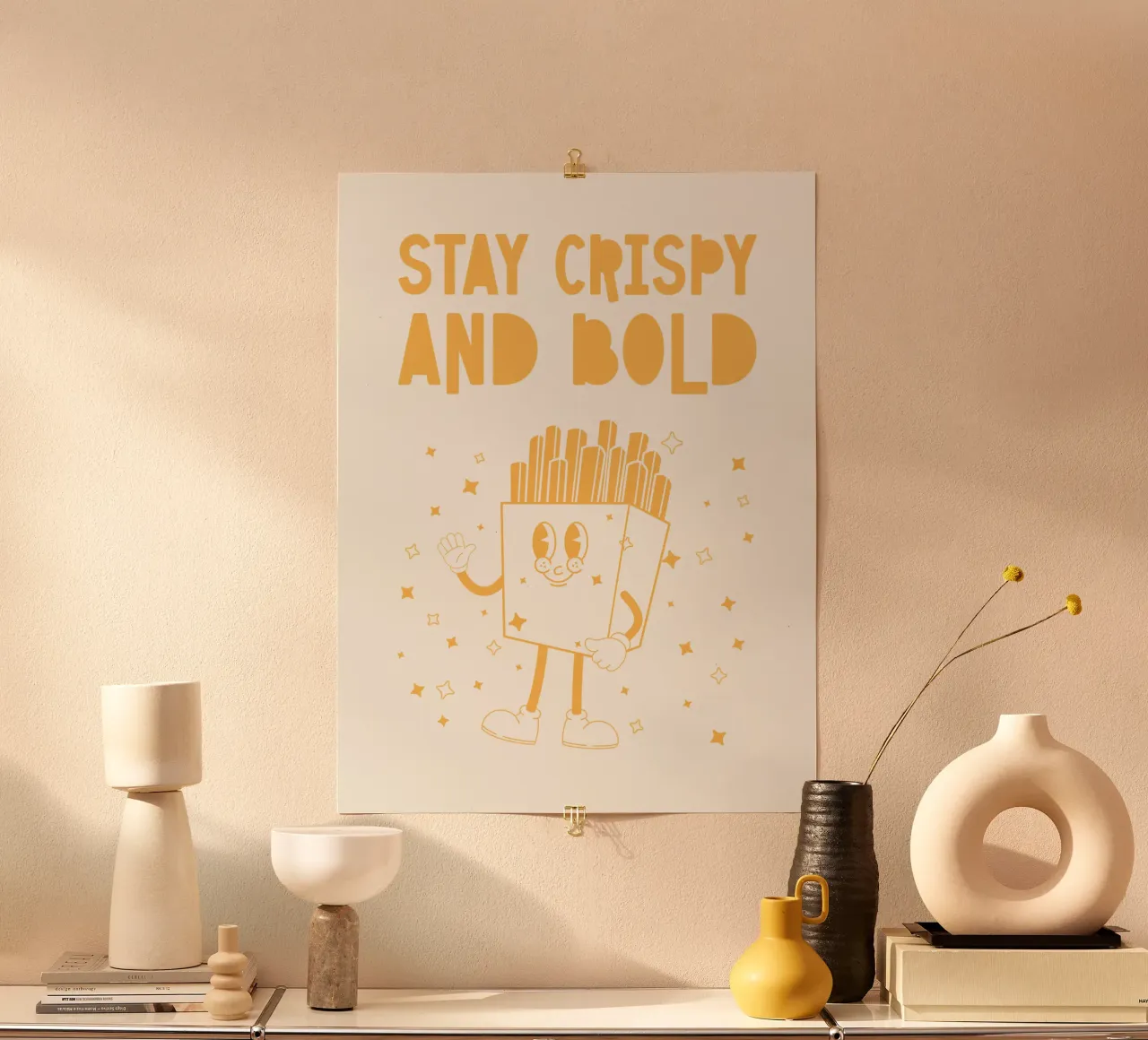 Retro Pommes Caractère Stay Crispy And Bold Jaune Blanc hahnemühle de Studio Frances M